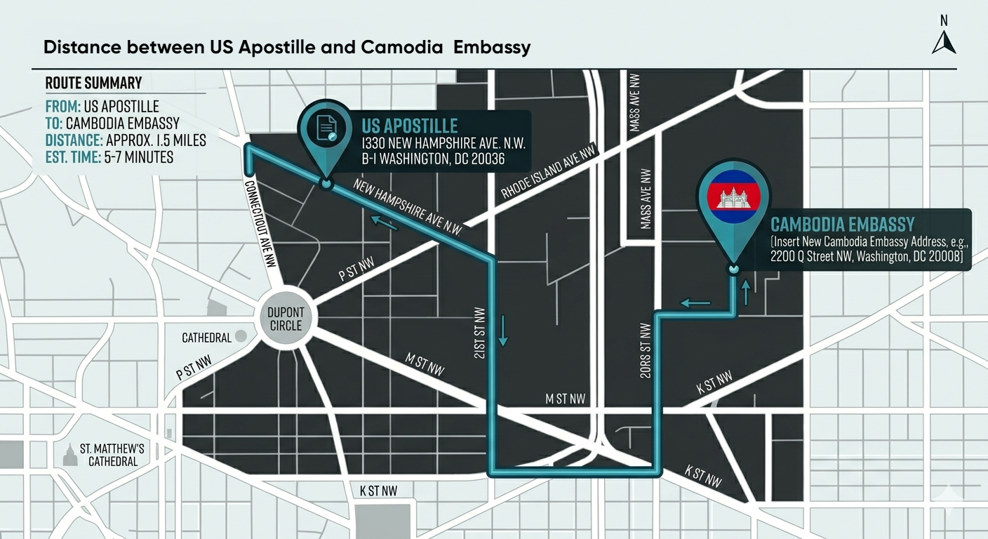 Map of Cambodia Embassy Legalization Services in Washington D.C.